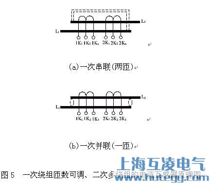 一次繞組匝數(shù)可調、二次多繞組的電流互感器原理圖